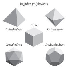 Set of gray volumetric geometrical colored shapes. Regular polyhedron