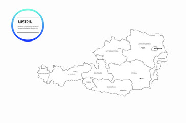 graphic vector map of austria. europe country map. austria map.
