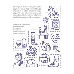 Sports trauma first aid concept icon with text. Gym and fitness trauma treatment and therapy PPT page vector template. Brochure, magazine, booklet design element with linear illustrations