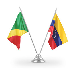 Venezuela and Congo table flags isolated on white 3D rendering