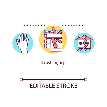 Crush injury, body compression concept icon. Traumatism, industrial accident, building collapse idea thin line illustration. Vector isolated outline RGB color drawing. Editable stroke
