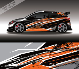 Plakat Car wrap decal design vector, custom livery race rally car vehicle sticker and tinting.