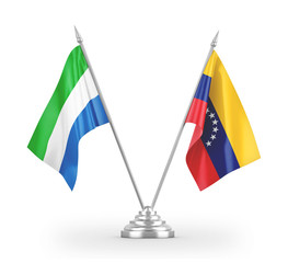 Venezuela and Sierra Leone table flags isolated on white 3D rendering