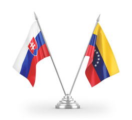 Venezuela and Slovakia table flags isolated on white 3D rendering