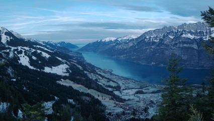 Naklejka na ściany i meble Walensee at Dawn, seen from Flumserberg in the Swiss Alps