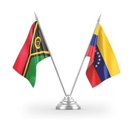 Venezuela and Vanuatu table flags isolated on white 3D rendering