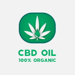 Fototapeta premium Ikona oleju CBD z liściem konopi. Logotyp medyczny oleju CBD.