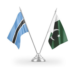 Pakistan and Botswana table flags isolated on white 3D rendering