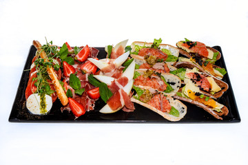 Sandwiches with meat slicing and fruit