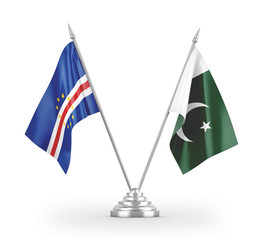 Pakistan and Cape Cabo Verde table flags isolated on white 3D rendering