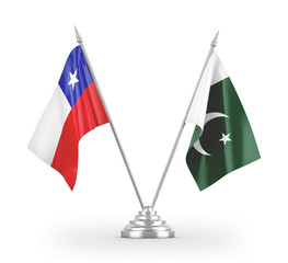 Pakistan and Chile table flags isolated on white 3D rendering