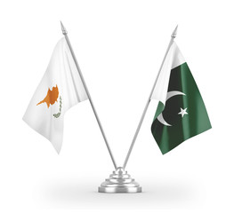 Pakistan and Cyprus table flags isolated on white 3D rendering