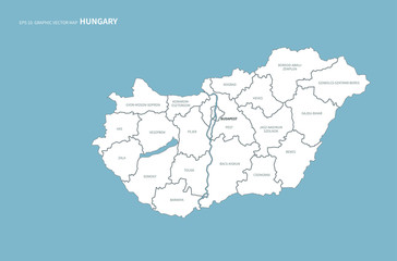 graphic vector map of hungary. eu country map. hungary map.