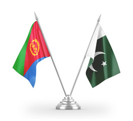 Pakistan and Eritrea table flags isolated on white 3D rendering