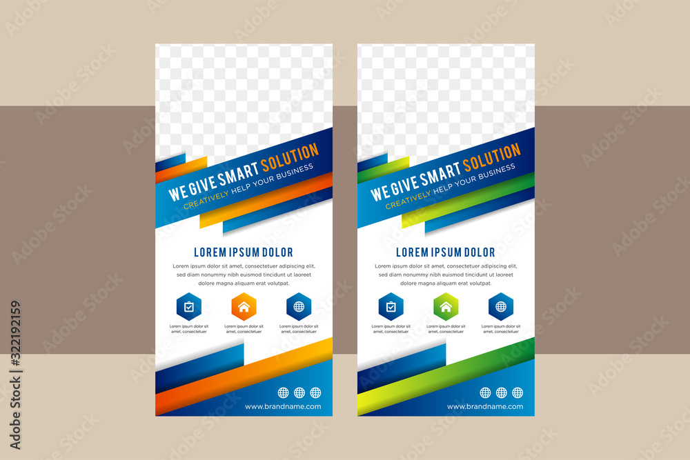 Poster set of business vector design elements for graphic layout of vertical roll up banner. modern abstrac