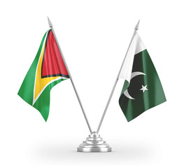 Pakistan and Guyana table flags isolated on white 3D rendering