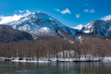 上高地, 北アルプス, 冬, 雪, 青空, 風景, 山