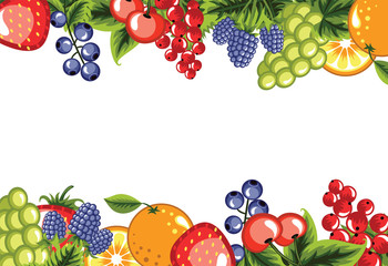 Summer tropical frame with fruits. Isolated on white. 