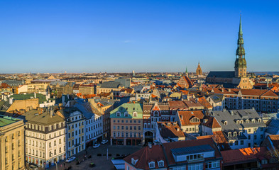 Fototapeta premium Beautiful aerial panorama view of Riga city skyline, Latvia