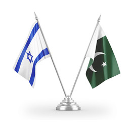 Pakistan and Israel table flags isolated on white 3D rendering