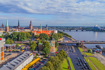Fototapeta na wymiar Beautiful aerial panorama view of Riga city skyline, Latvia