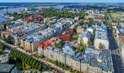 Obraz premium Beautiful aerial panorama view of Riga city skyline, Latvia