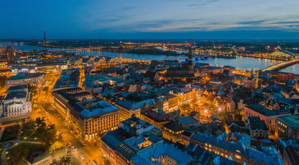 Beautiful aerial panorama view of Riga city skyline, Latvia