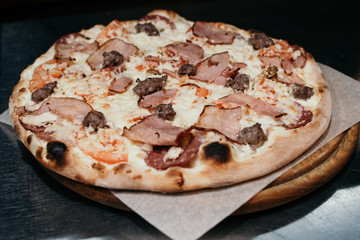 Hot true ITALIAN PIZZA isolation on white background. 