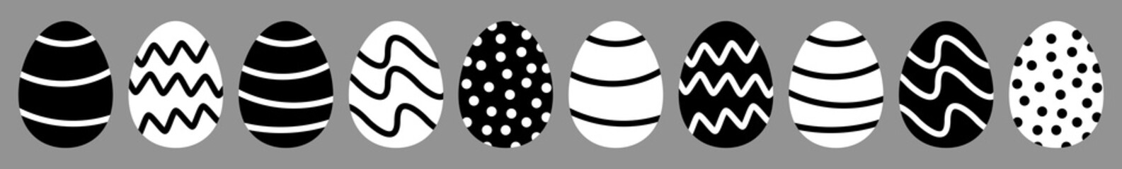 Easter Egg Icon Black White | Painted Eggs Illustration | Happy Easter Hunt Symbol | Holiday Logo | April Spring Sign | Isolated | Variations