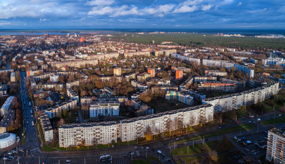 Fototapeta premium Beautiful aerial panorama view of Riga city skyline, Latvia