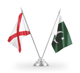 Pakistan and Northern Ireland table flags isolated on white 3D rendering