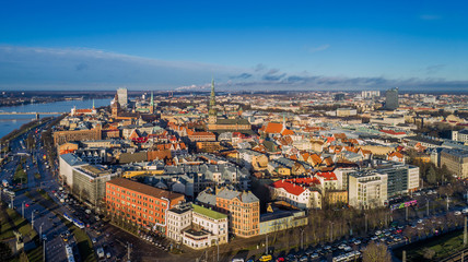 Obraz premium Beautiful aerial panorama view of Riga city skyline, Latvia