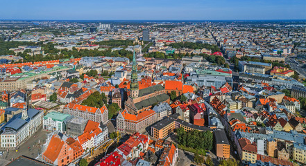 Obraz premium Beautiful aerial panorama view of Riga city skyline, Latvia