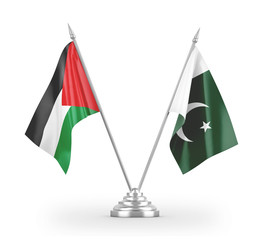 Pakistan and Palestine table flags isolated on white 3D rendering