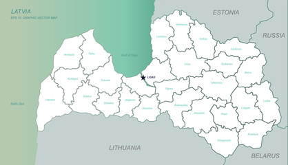 latvia map. vector of latvia in europe countries map.