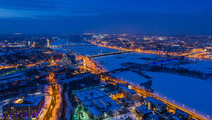 Beautiful aerial panorama view of Riga city skyline, Latvia