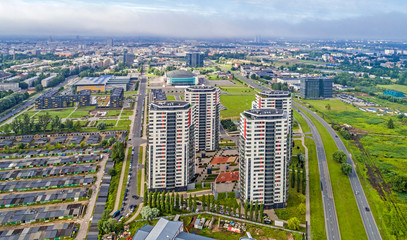 Beautiful aerial panorama view of Riga city skyline, Latvia