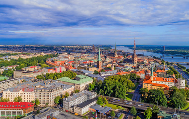 Obraz premium Beautiful aerial panorama view of Riga city skyline, Latvia