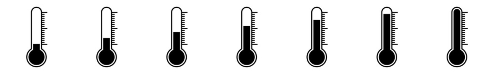 Thermometer Icon Black | Temperature Scale Symbol | Instrument Logo | Warm Cold Illustration | Weather Sign | Isolated | Variations