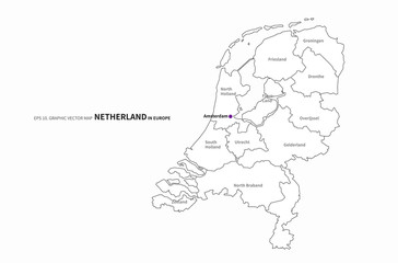 graphic vector map of amsterdam. map of netherland state in europe. netherland map.