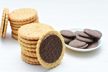  Chocolate cookies displayed on light background
