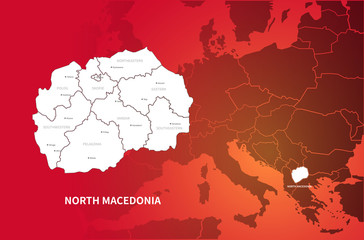 graphic vector map of north macedonia. north macedonia map. eu country map.