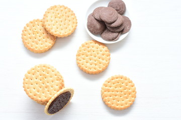  Chocolate cookies displayed on light background