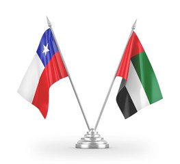 United Arab Emirates and Chile table flags isolated on white 3D rendering