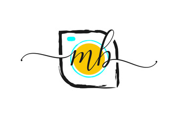 M B Initial handwriting logo design with a brush, Photography logo concept.