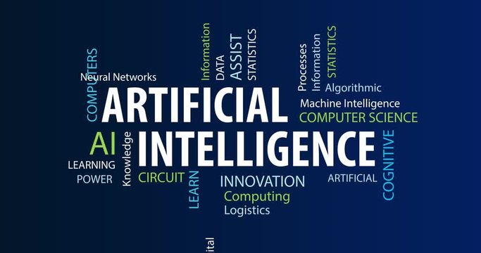 Animated Artifical Intelligence Word Cloud on a Blue Background