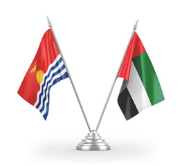 United Arab Emirates and Kiribati table flags isolated on white 3D rendering