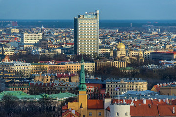 Obraz premium Beautiful aerial panorama view of Riga city skyline, Latvia