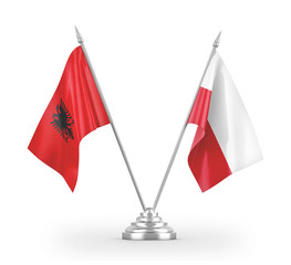 Poland and Albania table flags isolated on white 3D rendering