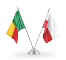 Poland and Benin table flags isolated on white 3D rendering